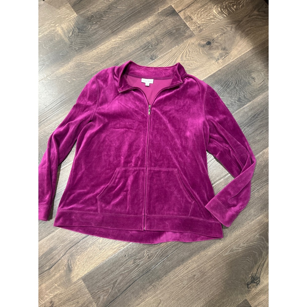 Studio‎ Works Velour Zip Up Jacket Women XL Purple Long Sleeve Pockets